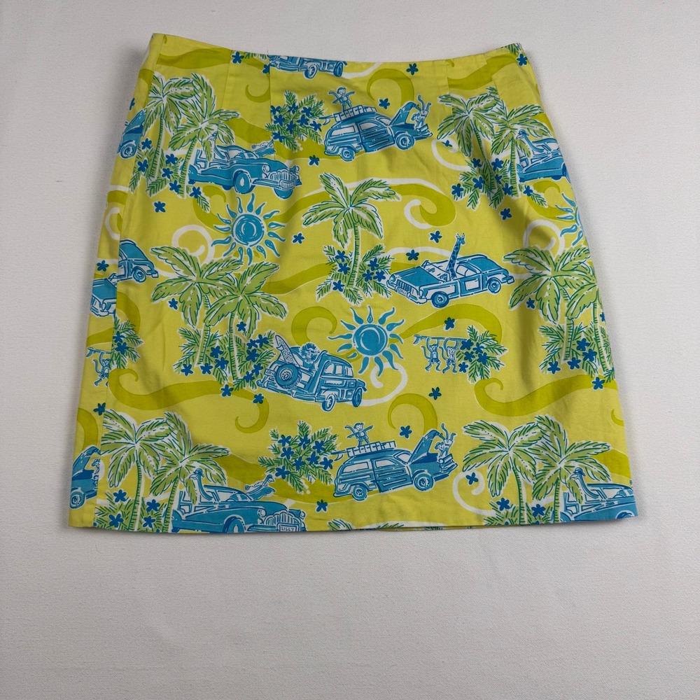 Lilly Pulitzer Mini Skirt Women 2P Yellow Blue Crusin Print A-Line Tropical - Picture 3 of 9